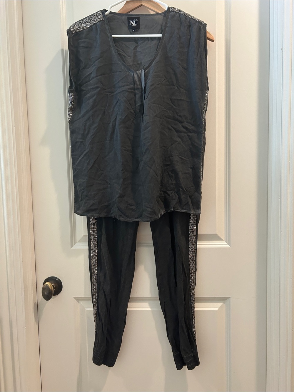 NU Denmark drawstring jogger set w/Embellished Bling Bugle Beads pockets size S